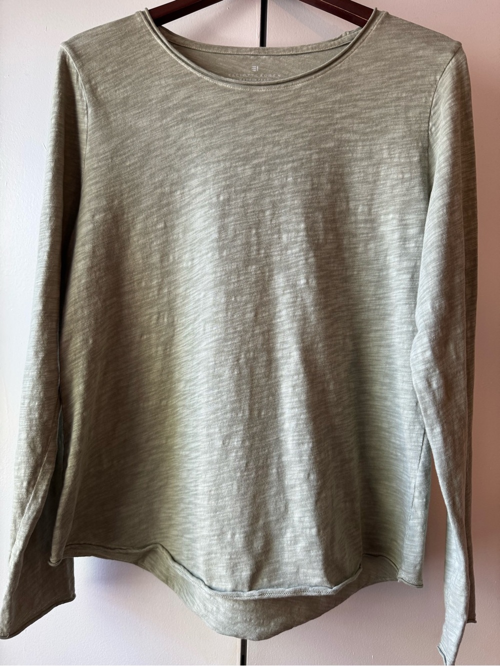Elliott Lauren Garment Dye Long Sleeve Tee - Gray/Sage Green 100% Cotton L